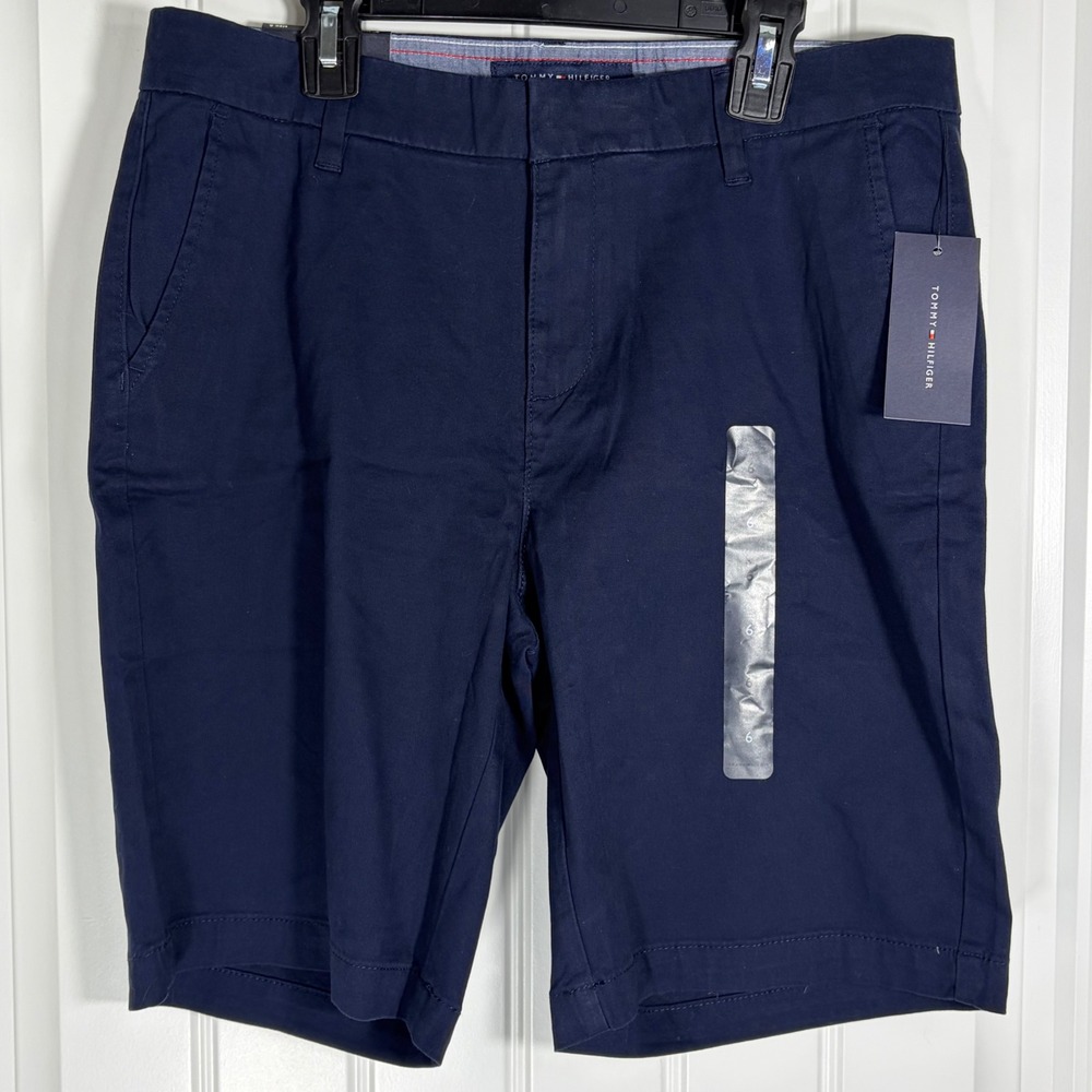 Tommy Hilfiger Mens 9 Inch Chino Shorts Navy Blue Flat Front J7RV0236 Size 6